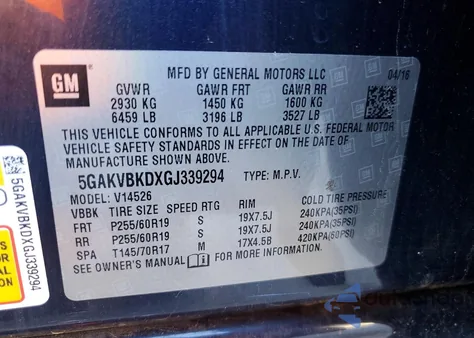 2016 Buick Enclave from USA, damaged, VIN 5GAKVBKDXGJ339294